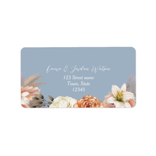 Peach & Dusty Blue Wedding Adres Label (Voorkant)