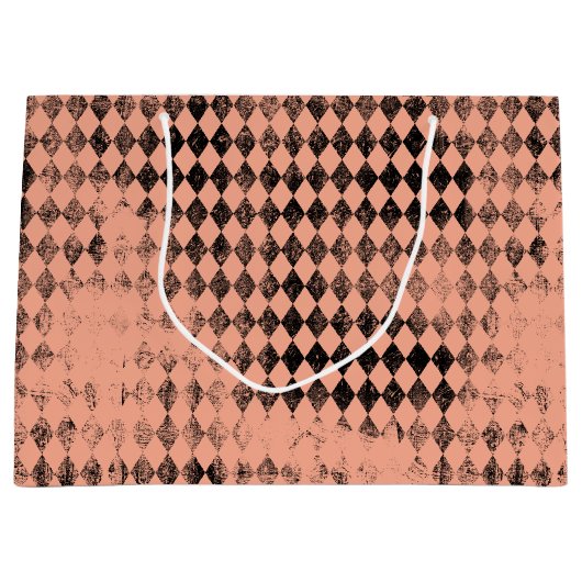 Peach en Black Distressed Harlequin Groot Cadeauzakje (Voorkant)