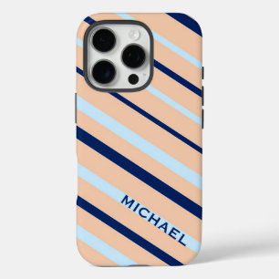 Peach en Blue Diagonal Striped Personated iPhone 16 Pro Hoesje