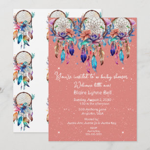 Peach en Blue Dreamcatcher Meisje Baby shower Kaart