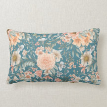 Peach en Blue Floral op medium Blauwgroen