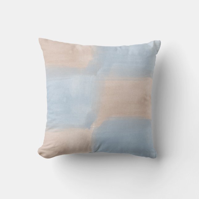Peach en Blue Waterverf Kussen (Voorkant)
