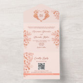 Peach en Blush Roze Monogram Trouwen All In One Uitnodiging (Binnen)