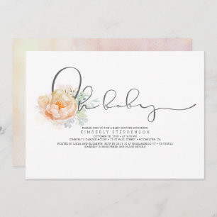 Peach en Cream Floral Script Baby shower Kaart