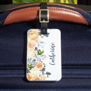 Peach en Dusty Blue Floral gepersonaliseerd Bagagelabel
