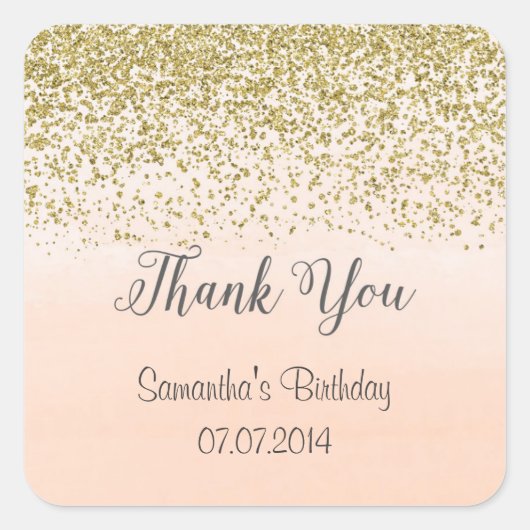 Peach en Gold Verjaardag Dank u Stickers (Voorkant)