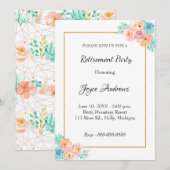 Peach en Green Floral Pensioen Uitnodiging (Voorkant / Achterkant)