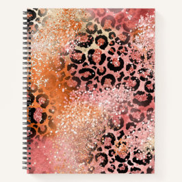 Peach en Pink Glitter Leopard Print Notitieboek