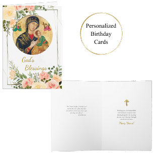 Peach en Pink Roses Gouden Lijst Verjaardag Kaart