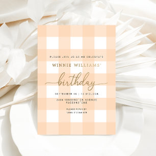 Peach En vichy Anniversaire Gold Foil Invitation