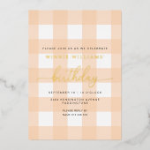 Peach En vichy Anniversaire Gold Foil Invitation (Recto)