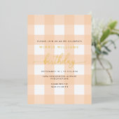 Peach En vichy Anniversaire Gold Foil Invitation (Debout devant)