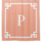 Peach en wit Grieks sleutel eenvoudige monogram Douchegordijn (Voorkant)