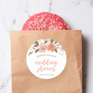 Peach Fijne Floral Wedding Shower Ronde Sticker