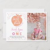 Peach First Birthday Invitation avec photo (Devant)