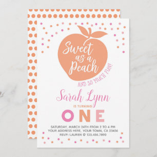 Peach First Birthday Invitation Kaart