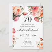 Peach Floral 70e verjaardag uitnodiging (Voorkant)