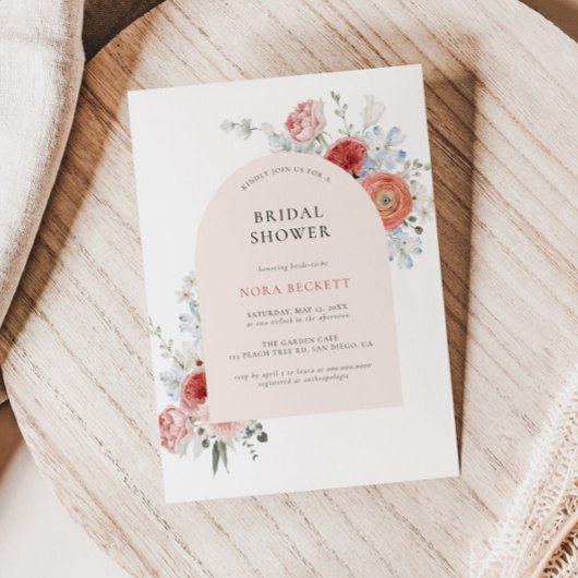 Peach Floral Arch Bridal Shower Invitation