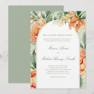 Peach Floral Arch Elegant Botanical Wedding Kaart