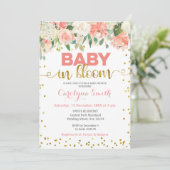 Peach Floral Baby in Bloom Invitation Kaart (Staand voorkant)