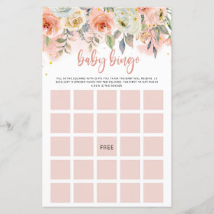 Peach Floral Baby Meisje Bingo Papier Blad