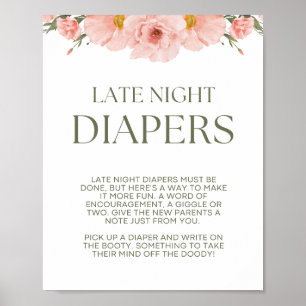Peach Floral Baby shower Late Night Luiers Poster