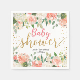 Peach Floral Baby shower Paper Party Napkin Servet