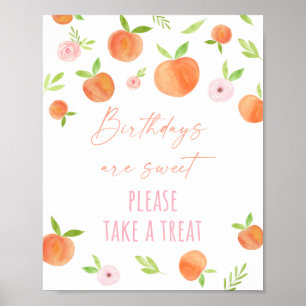 Peach Floral Birthday Treat Sign Poster