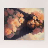 Peach Floral Black Woman Legpuzzel (Horizontaal)