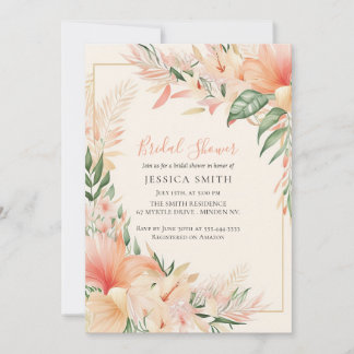 Peach Floral Boho Bridal Shower Kaart