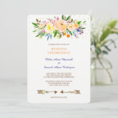 Peach Floral Bouquet Wedding Invitation Kaart (Staand voorkant)