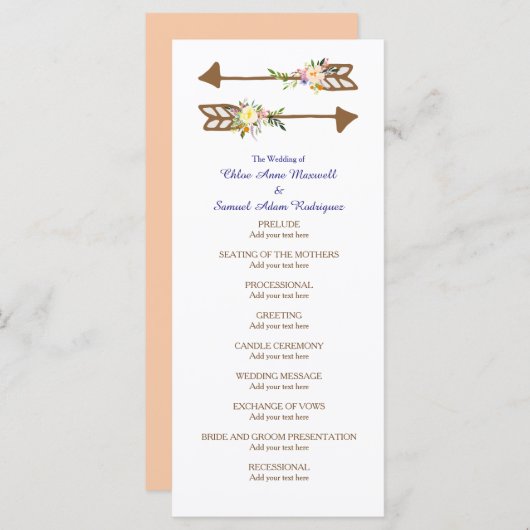 Peach Floral Bouquet Wedding Programme (Devant / Derrière)