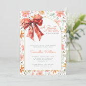 Peach Floral Bow Coquette Baby shower Kaart (Staand voorkant)