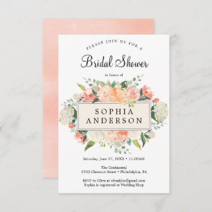  peach Floral Bridal Shower Kaart