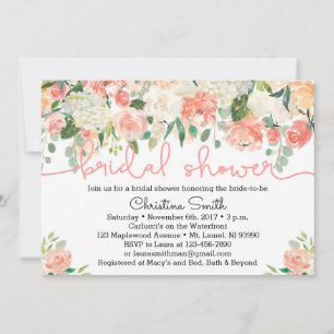 Peach Floral Bridal Shower-uitnodigingen Kaart