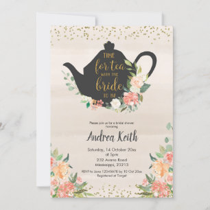 Peach Floral Bridal Tea Kaart