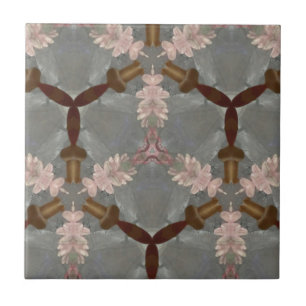 Peach Floral Brown Bamboo Abstract Aziatisch patro Tegeltje
