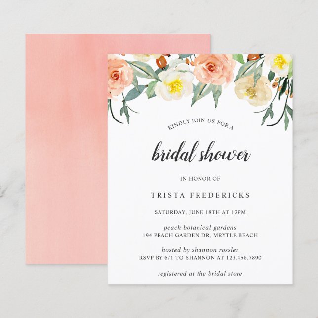 Peach Floral Budget Bridal Shower (Voorkant / Achterkant)