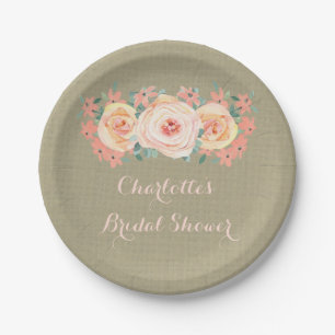 Peach Floral Burlap Vrijgezellenfeest Bord