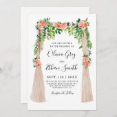 Peach floral Canopy Wedding Invitation Kaart (Voorkant / Achterkant)
