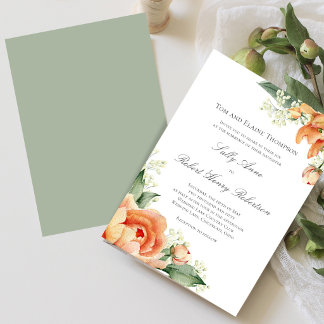 Peach Floral Corner Greenery Elegant Script Kaart