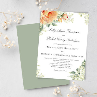 Peach Floral Corner Greenery Script Elegant Kaart