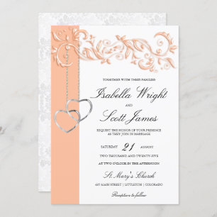 Peach Floral Design Wedding Kaart