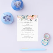 Peach Floral Dusty Blue Wedding Menu (Enkel)