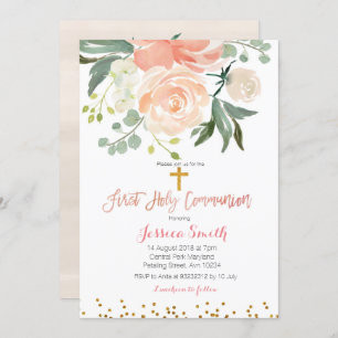 Peach floral first communiqué kaart