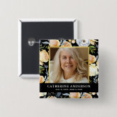 Peach Floral Funeral Memorial Foto Button (Voorkant /achterkant)