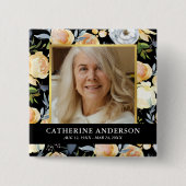 Peach Floral Funeral Memorial Foto Button (Voorkant)
