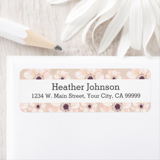 Peach Floral Girly Waterverf Pattern Etiket (Insitu)