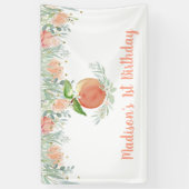 Peach Floral Greenery Birthday Spandoek (Verticaal)