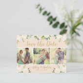 Peach Floral Greenery Photo Wedding Save the Date Aankondigingskaart (Staand voorkant)